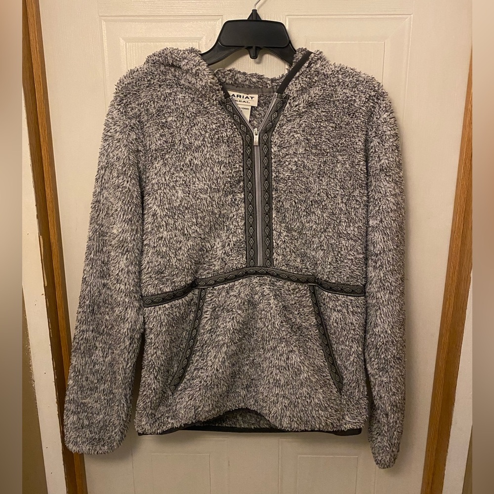 Ariat Real Gray Fleece Half-Zip Hooded Pullover